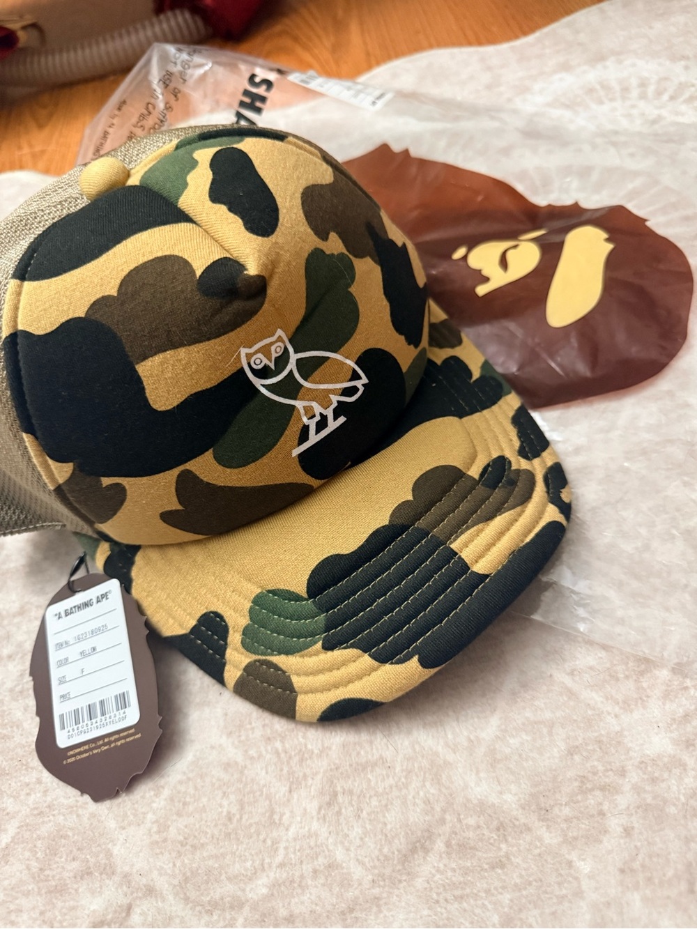 BAPE x OVO 1st Camo Mesh Cap 'Yellow'  New with tags